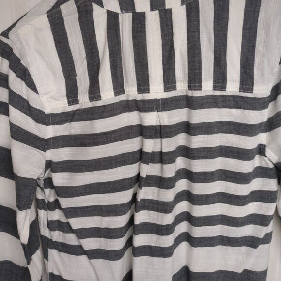 Merona Tunic Top Women Medium Stripes Nautical V-Neck Collarless Navy Cream M - Picture 11 of 11